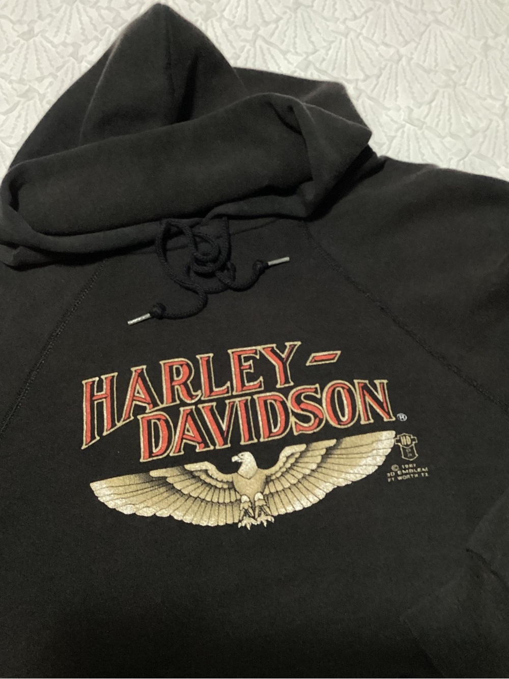 1987 VTG Harley Davidson Hoodie 3D Emblem
